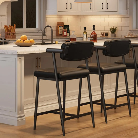 Modern Bar Stools (2-Pack) – Upholstered Wide‑Seat Stools with Backrest & Footrest
