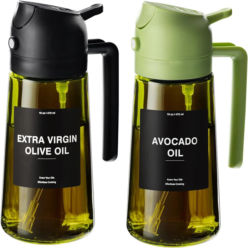 470ml Oil Sprayer for Cooking, 2-in-1 Olive Oil Dispenser and Oil Spray Bottle, Oil Spray with Stickers