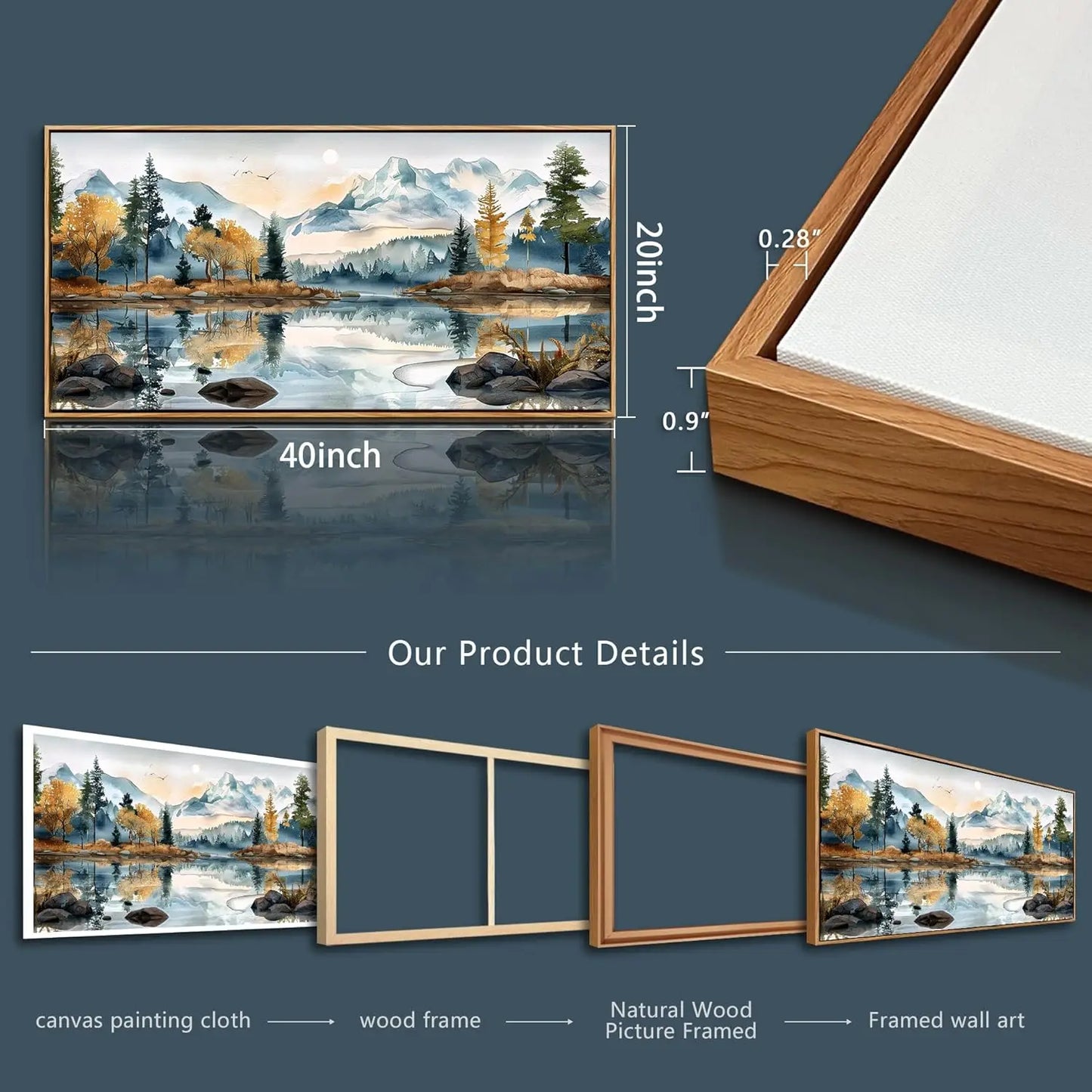 Living Room Canvas Wall Decor for Bedroom, Modern Office, Decoration, Abstract Watercolour Painting Tree Lakeside