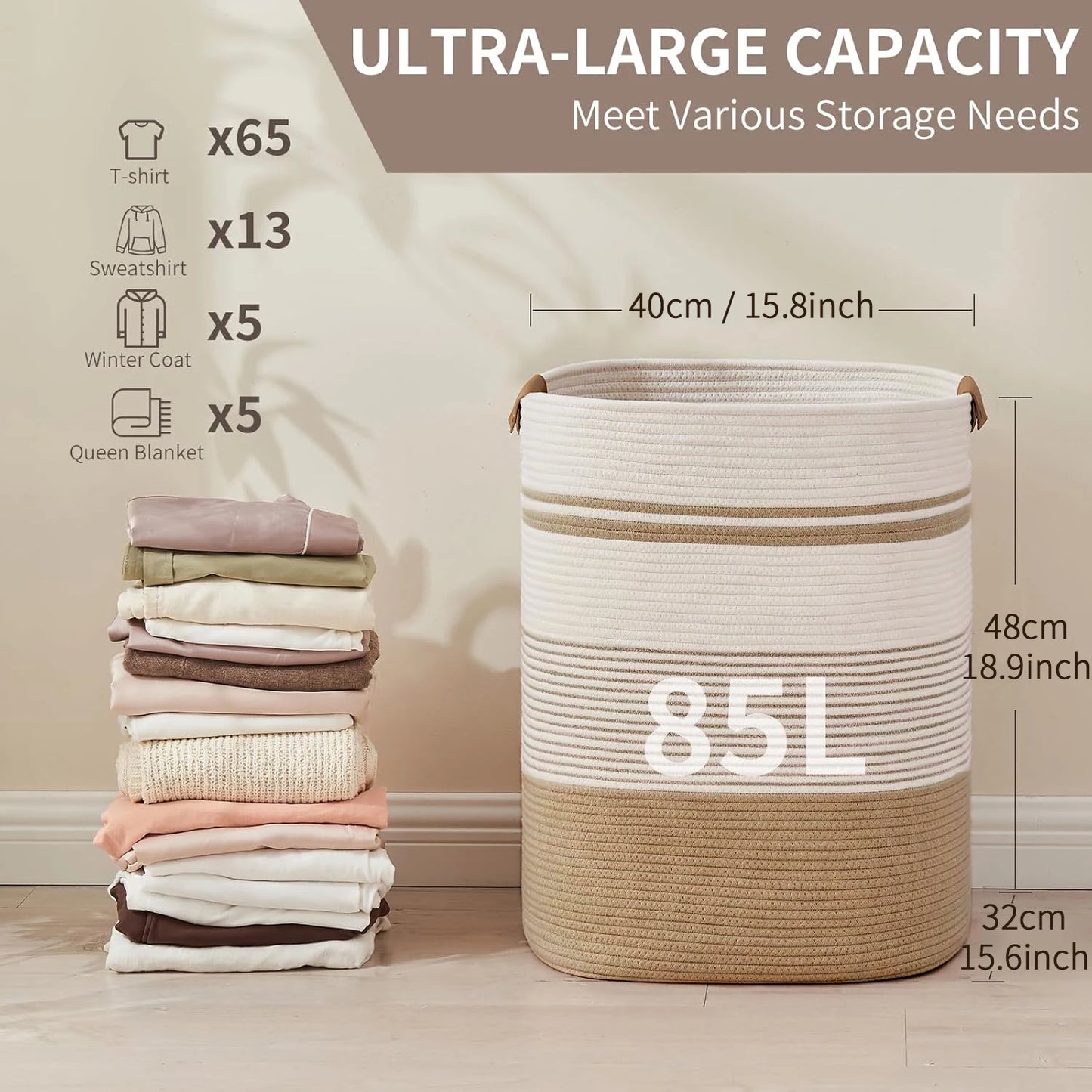 Laundry Basket, Blanket Basket for Bedroom or Living Room - Laundry Hamper or Blanket Storage