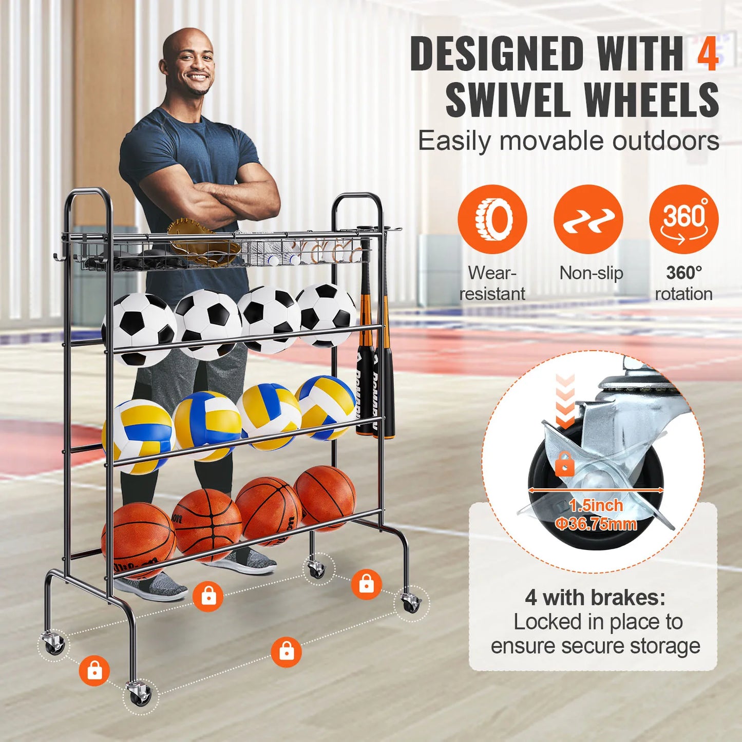 VEVOR 4-Layer Rolling Sports Equipment Storage Organizer