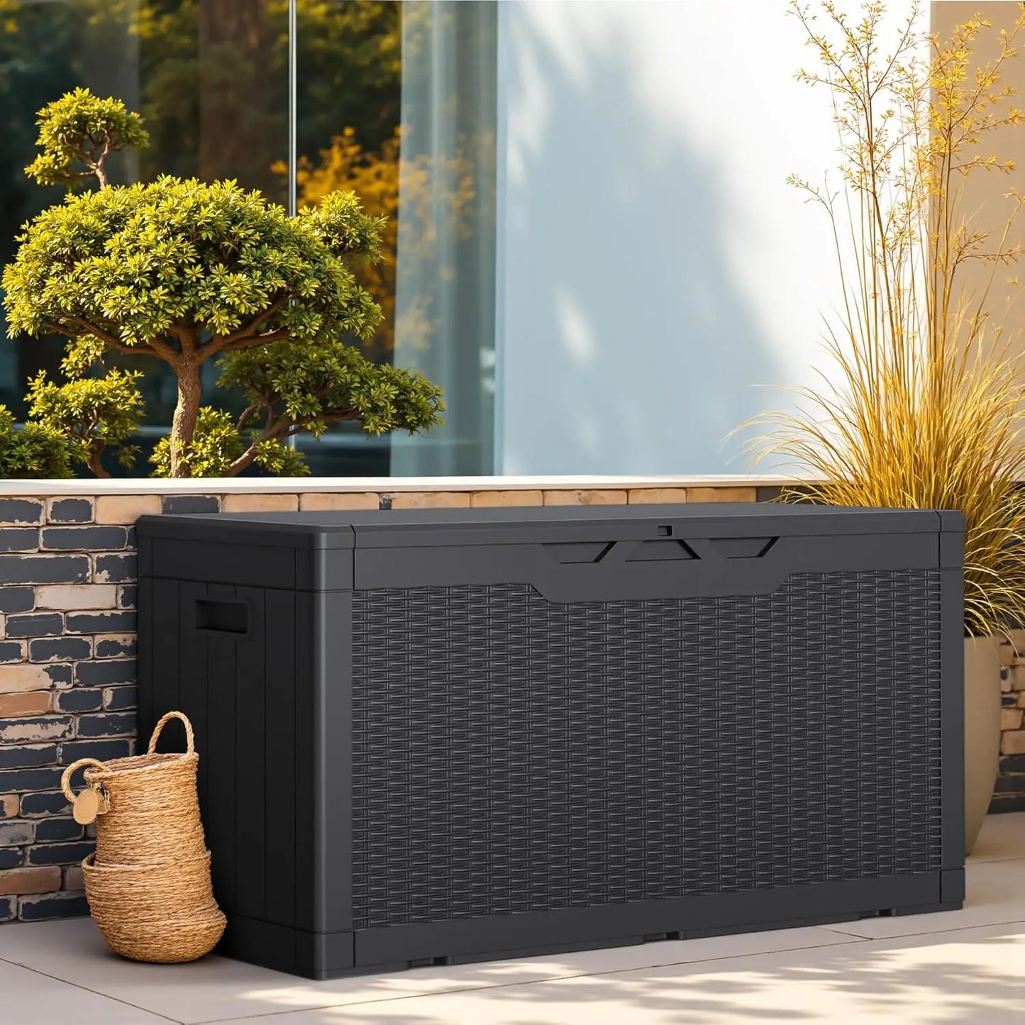 100 Gallon Outdoor Storage Box with Lockable Lid, Waterproof & UV Resistant for Patio Furniture and Garden Tools