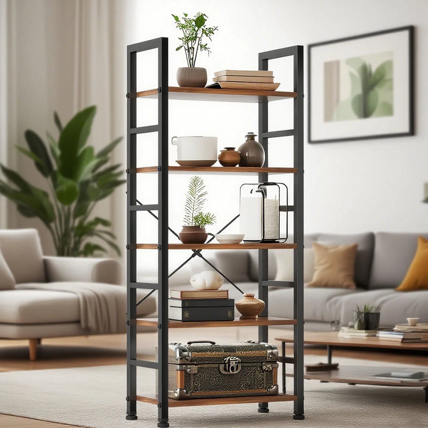 Modern Tall Storage Bookshelf | Multi-Tier Display Case & Corner Organizer