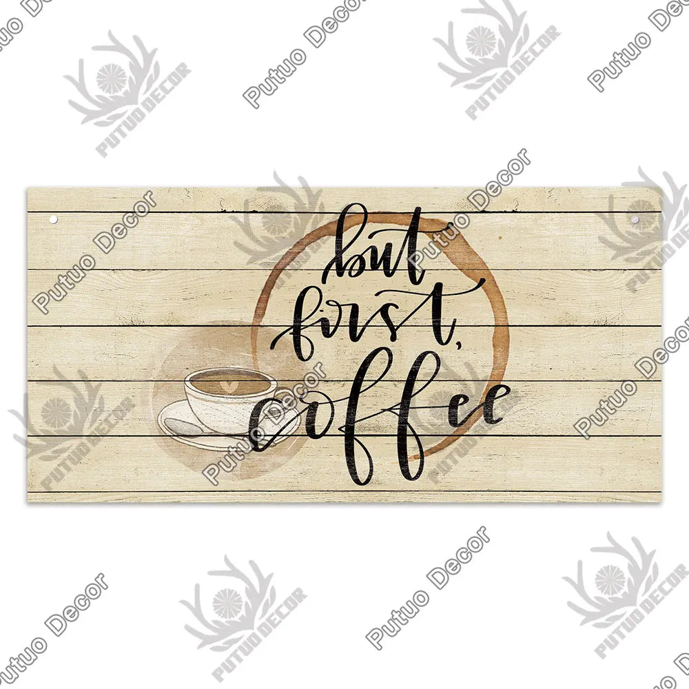 Decor Coffee Wooden Signs - Plaque Wood Plate Rustic Hanging for Cafe, Bar, or Kitchen