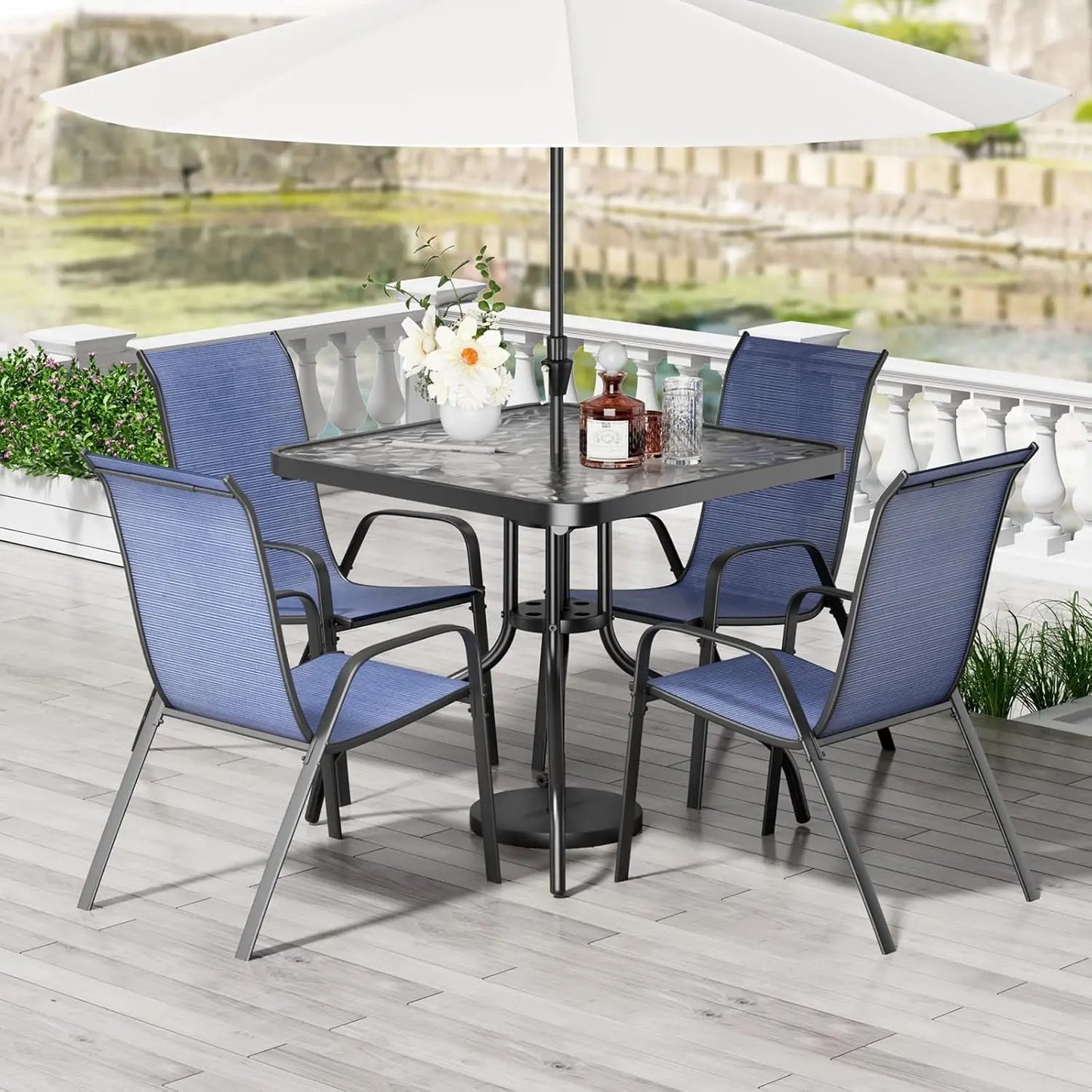 5‑Piece Patio Dining Set – All‑Weather Metal Furniture with 30"×30" Table & 4 Stackable Chairs