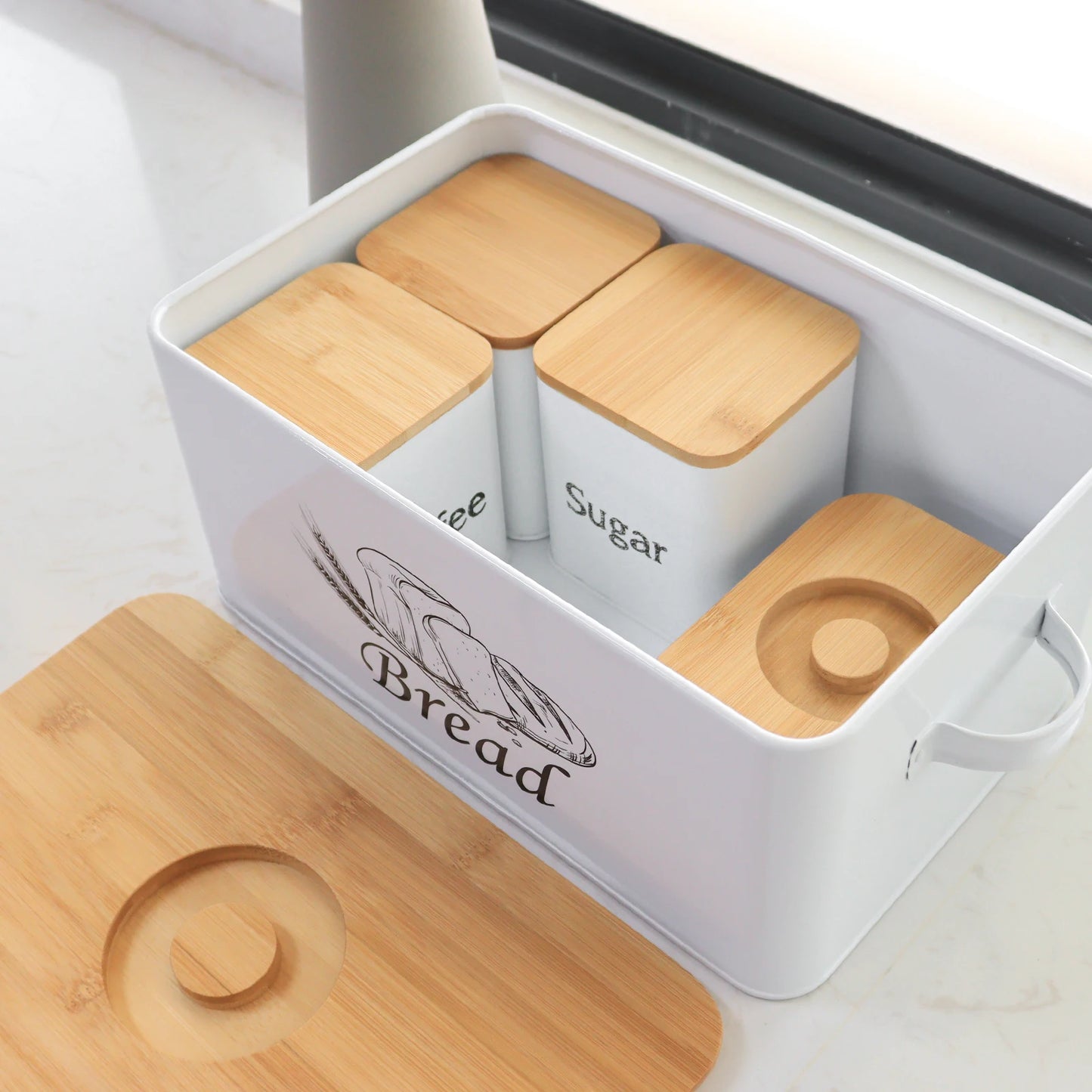 Bread Container with Bamboo Lid with Handle