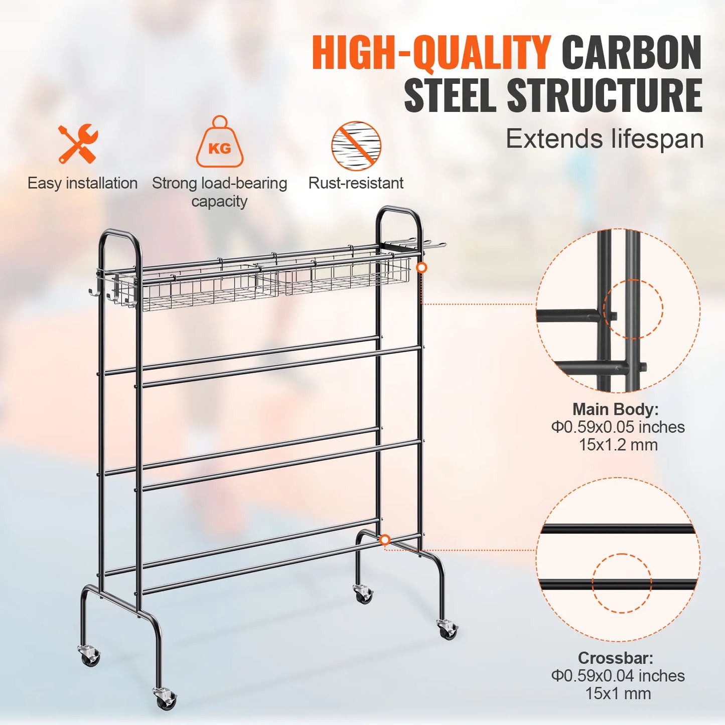 VEVOR 4-Layer Rolling Sports Equipment Storage Organizer