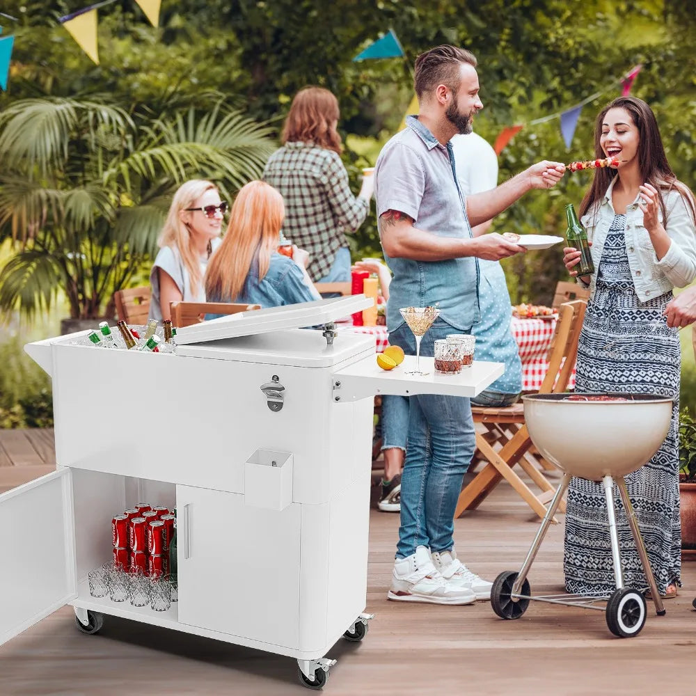 80QT Rolling Patio Cooler – Outdoor Party & Picnic Ice Chest Cart with Wheels