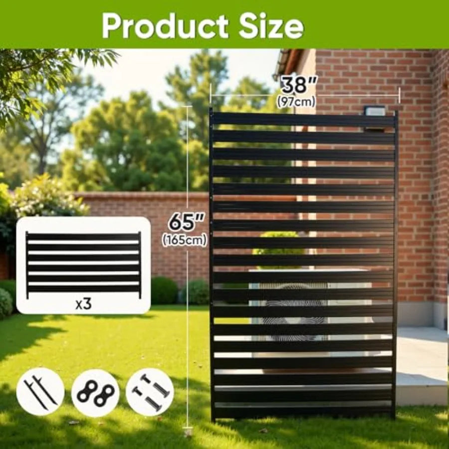 1 Panel No Dig Metal Privacy Fence Screen 65" H x 38" W - Rustproof for Outdoor use Air