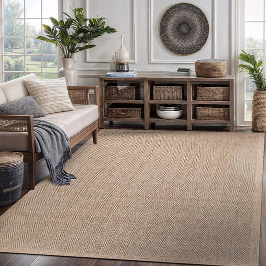 5x7 Natural Area Rug, Herringbone Seagrass Design for Indoor Outdoor Use