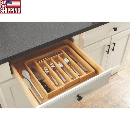 Natural Bamboo Expandable Silverware Organizer Drawer Storage - Adjustable Compartment - Durable