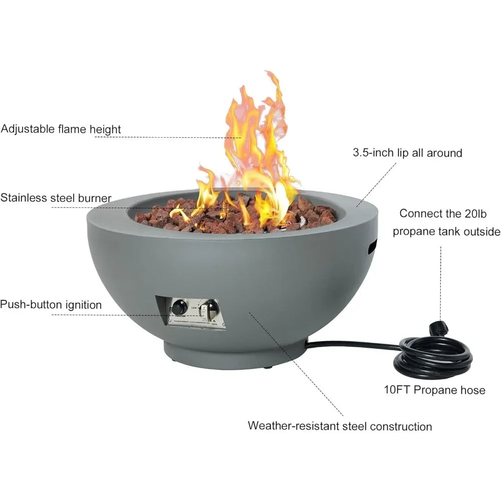 28" Outdoor Propane Fire Bowl – Round Gas Fire Pit with Natural Gas Conversion Kit