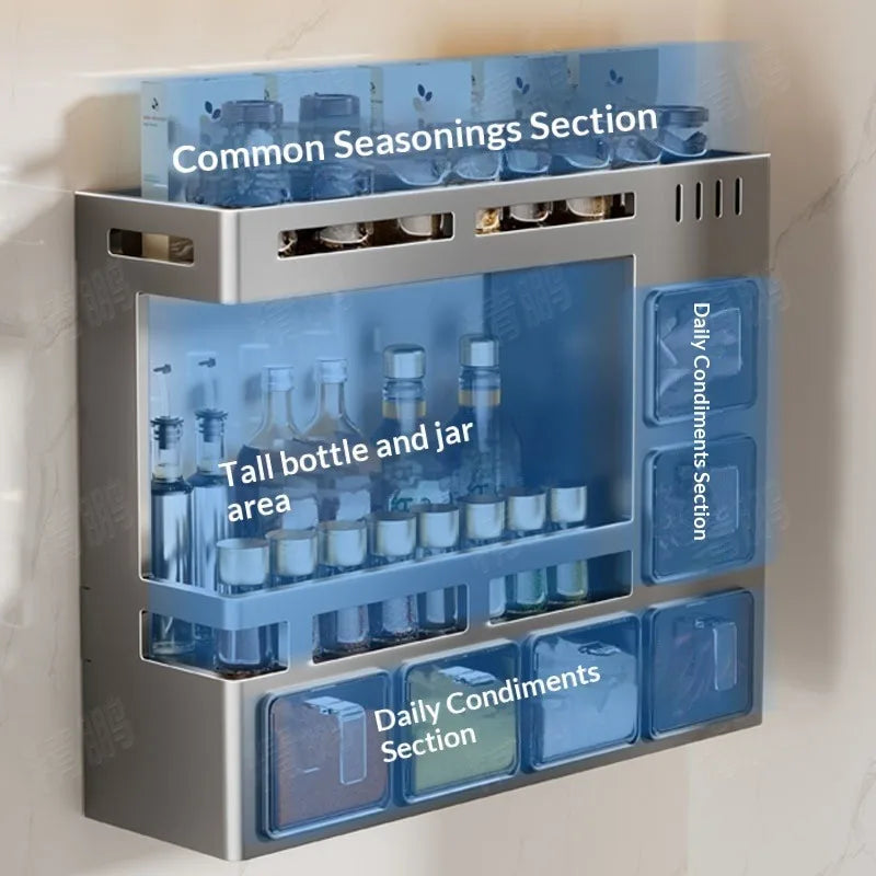 Kitchen seasoning storage rack, multifunctional wall mounted household oil, salt, sauce, vinegar storage rack