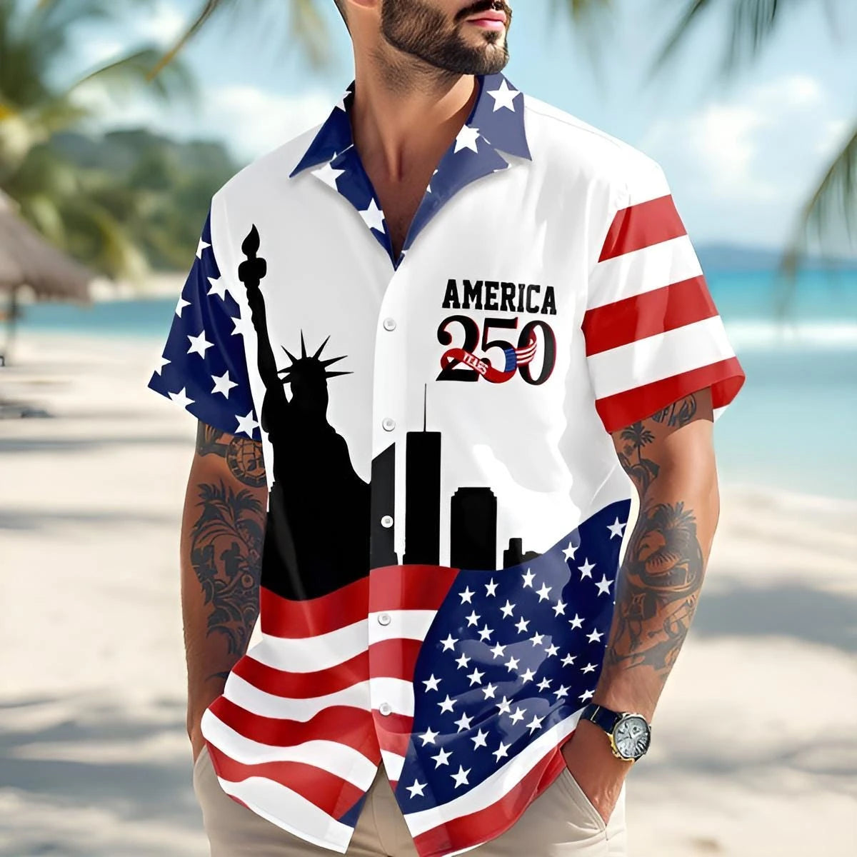 250th Anniversary America Hawaiian Shirt 250 Years USA Independence Day Shirt 1776-2026 Clothing 4th Of July Patriotic Gift