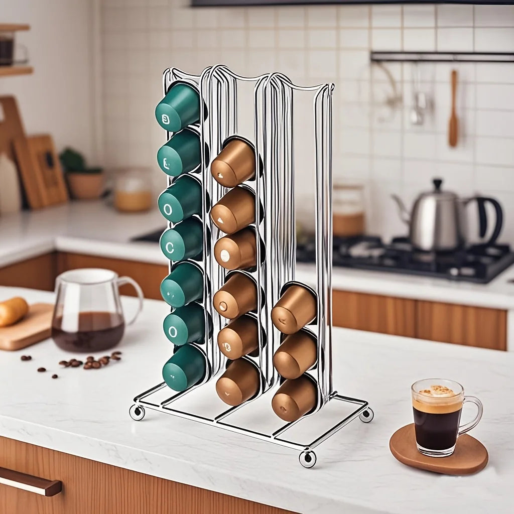 Iron Coffee Capsule Holder for 42 Nespresso Pods - Space Saving, Creatively Assembled Coffee Capsule Holder for Kitchen