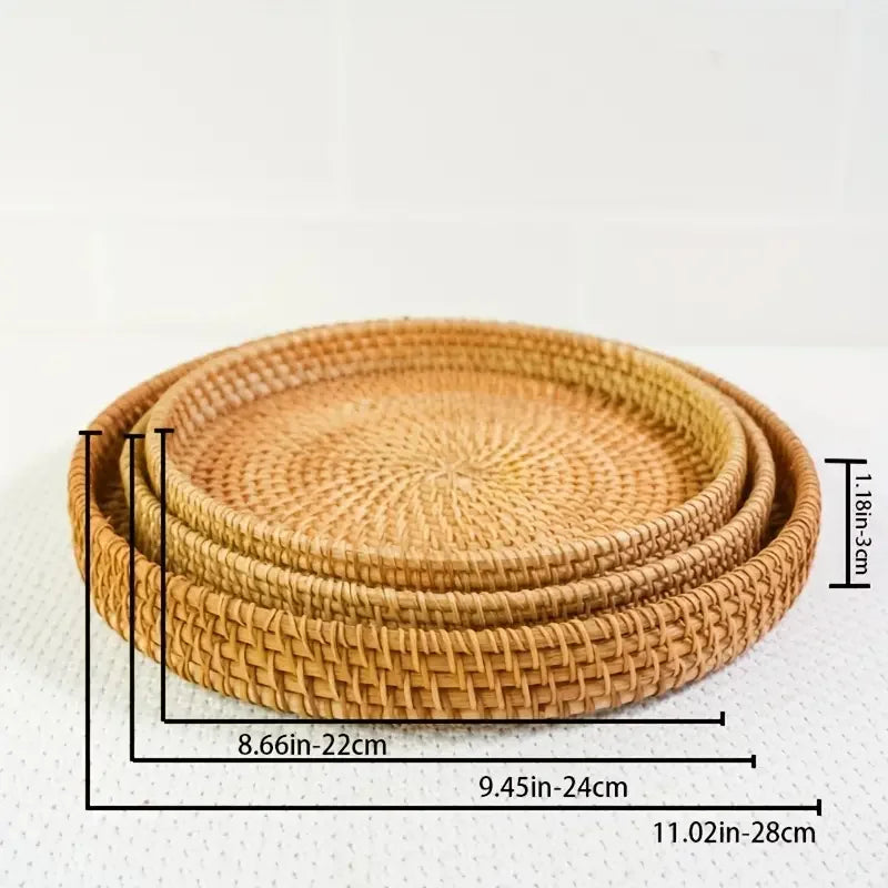 Heritage Round Rattan Serving Tray | Hand-Woven Accent Basket