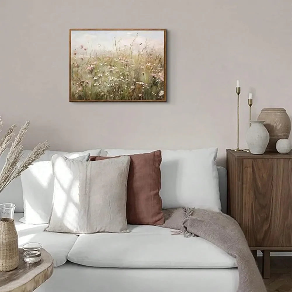 Framed Vintage Wildflower Wall Art Retro Botanical Floral Prints Country Field Landscape