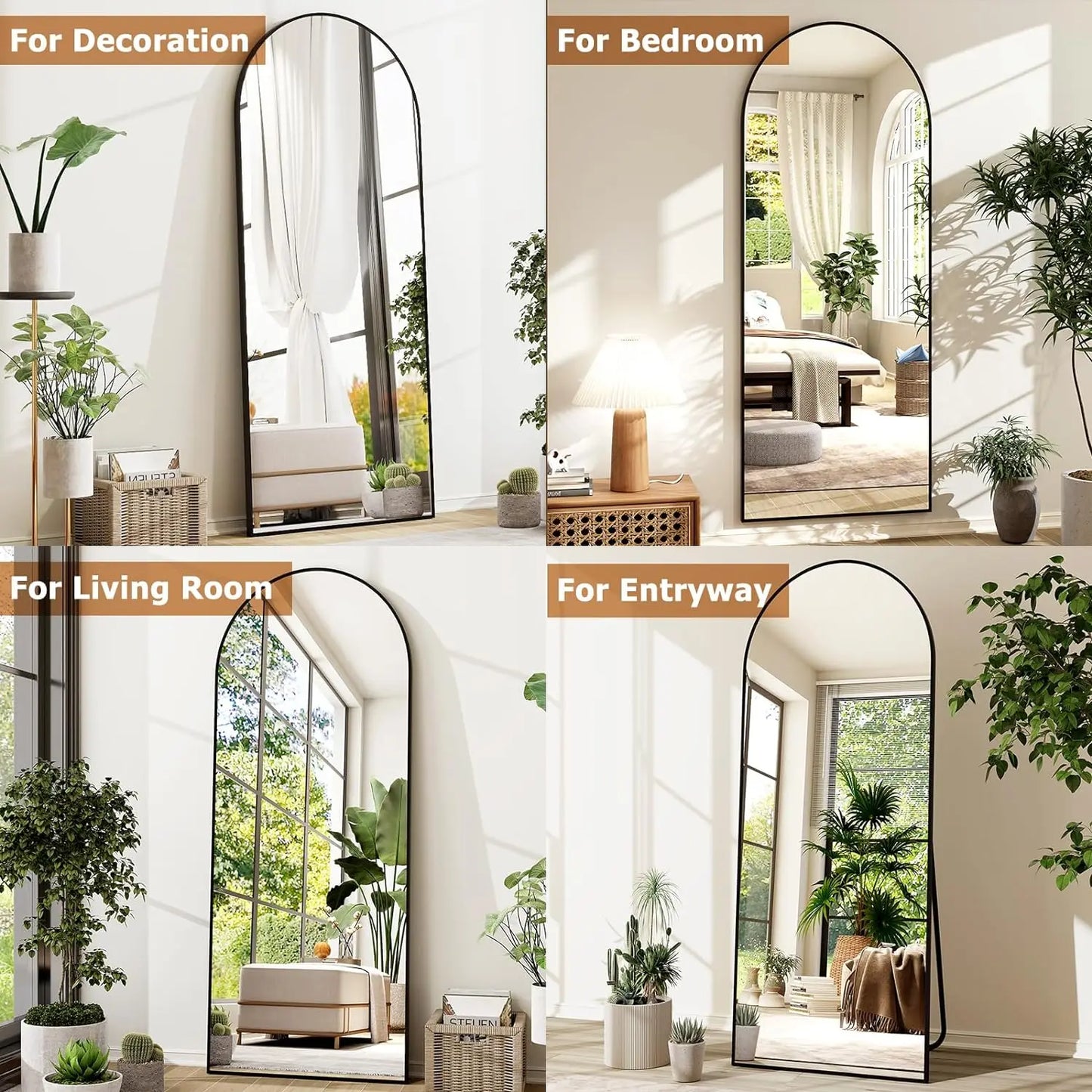 21x64 Inch Arched Full‑Length Mirror – Modern Wall & Floor Leaning Design