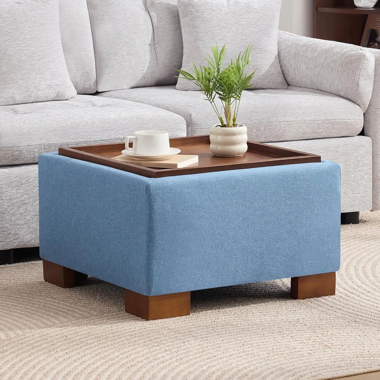 24" Square Ottoman Coffee Table with Storage – Modern Upholstered Accent Table for Living Room