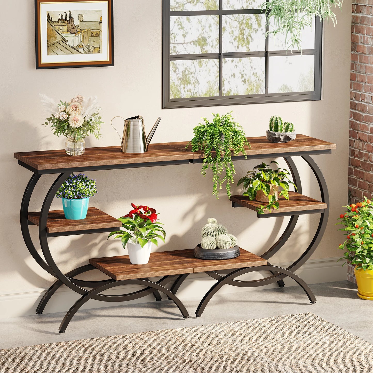 C-Shaped End Table, 3-Tier Small Table for Couch