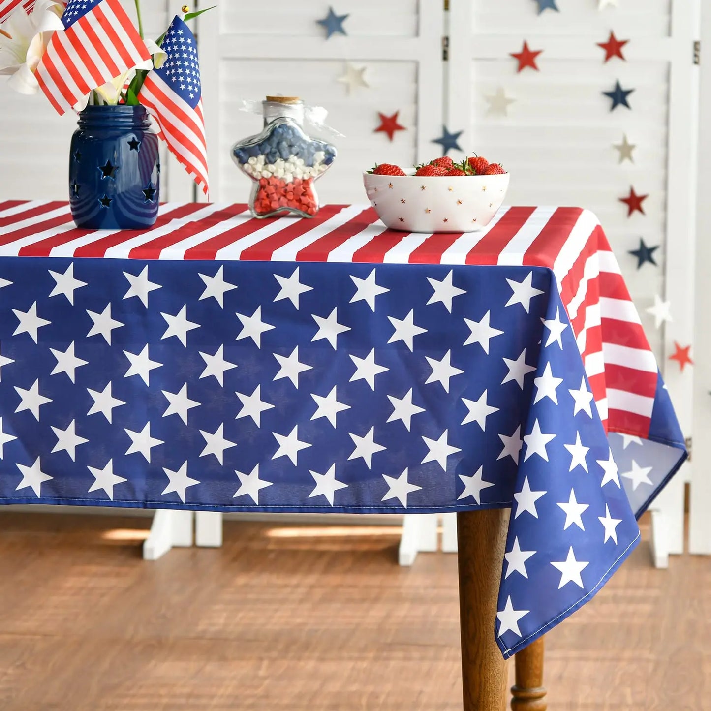 American Flag Tablecloth – 4th of July Patriotic Table Cover for Independence Day Décor