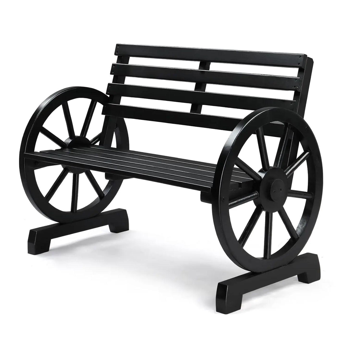 41" Rustic Wooden Outdoor Bench, 2-Person Wagon Wheel Slatted Seat Weather Resistant