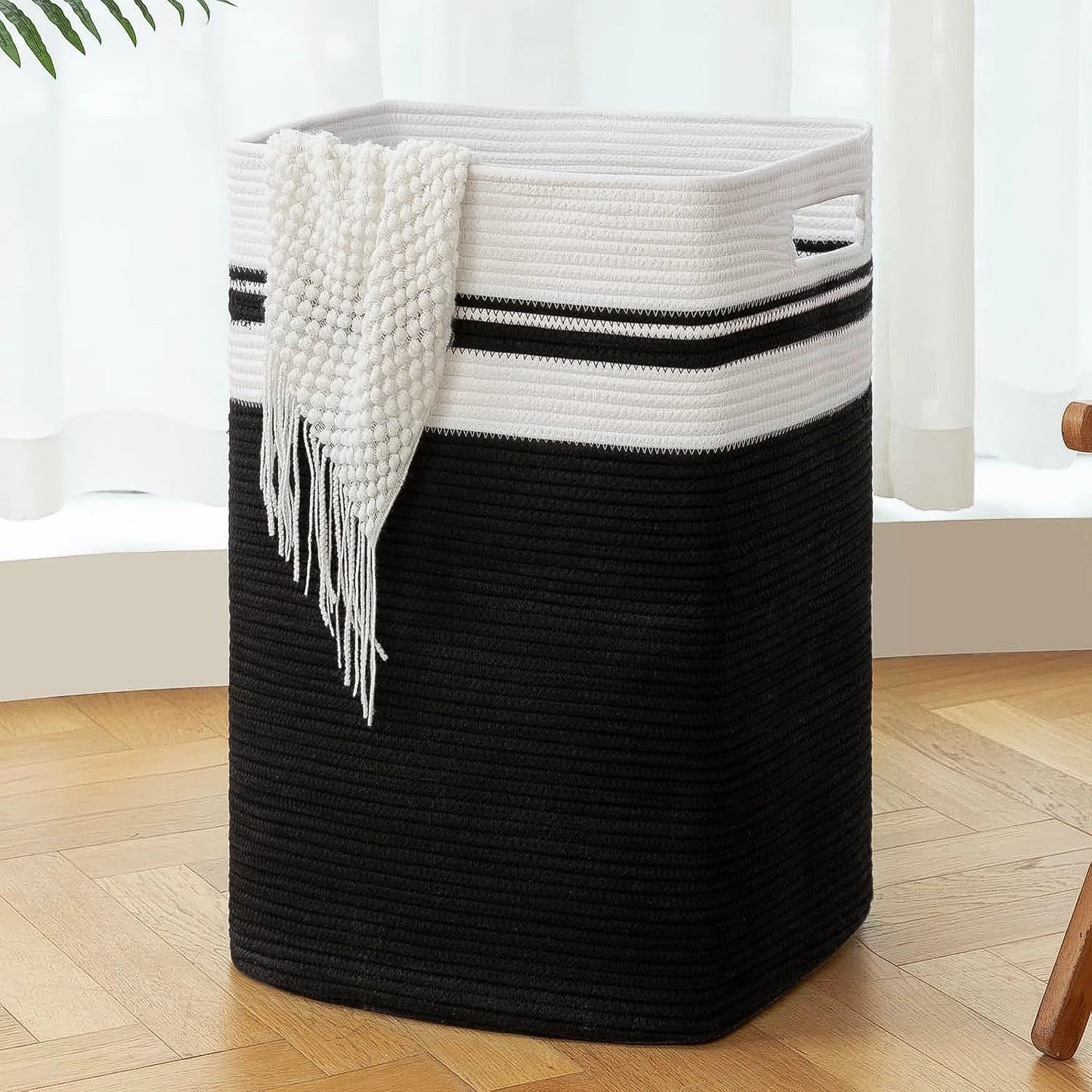 Laundry Basket, Blanket Basket for Bedroom Aesthetic, Laundry Hamper & Blanket Storage for Living Room, Woven Storage Basket