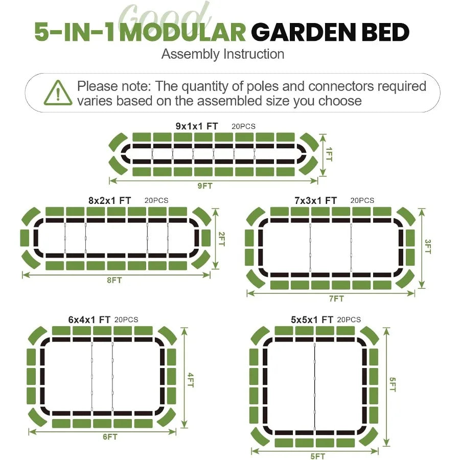 5-in-1 Galvanized Adjustable Raised Garden Bed  12" Tall Multiple Sizes