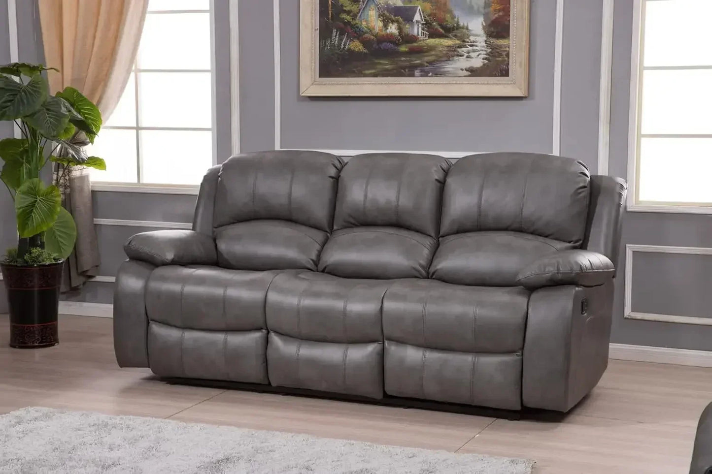 2PC Leather Reclining Sofa and Loveseat Set