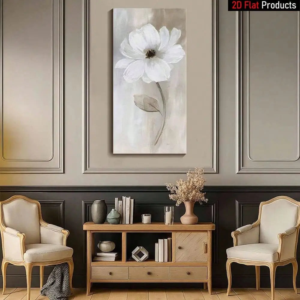 Large White Flower Canvas Art Print – Framed Wall Decor (1 Piece)