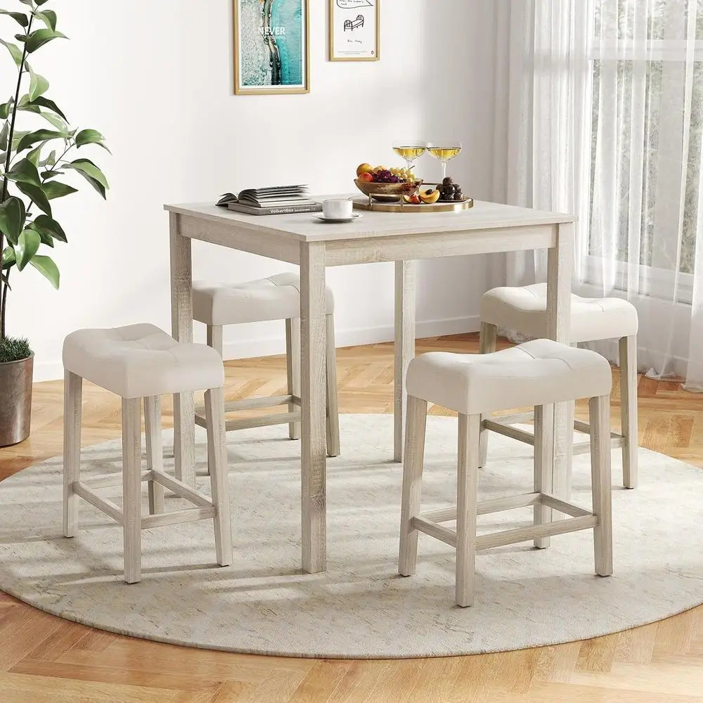 5-Piece Bar Table Set with Square Breakfast Table and Padded Stools
