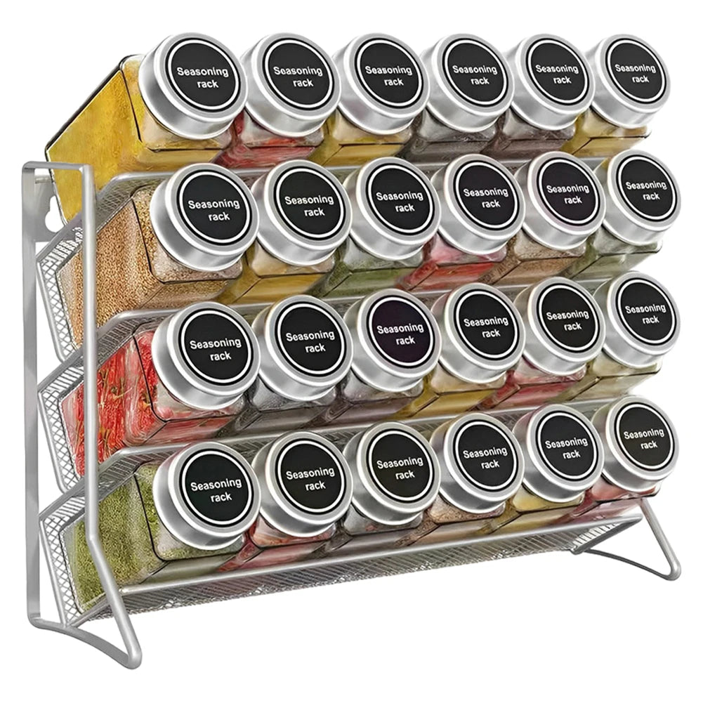 4‑Tier Wall‑Mounted Spice Rack – Carbon Steel Herb & Seasoning Organizer for Small Jars