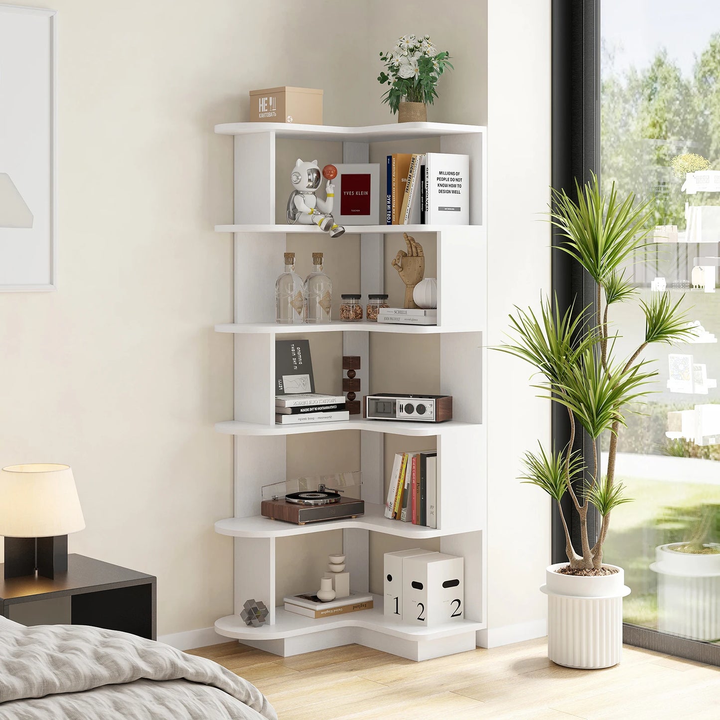 5-Tier L-Shaped Corner Bookshelf | Freestanding Storage & Display Rack
