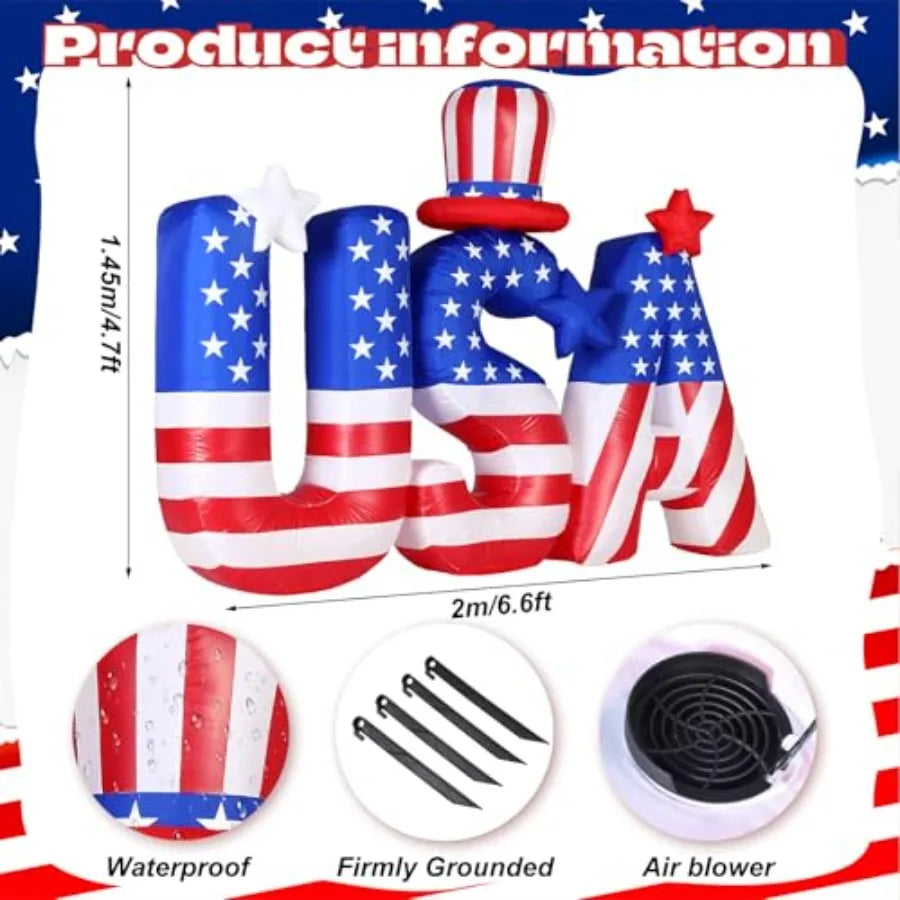 6.5FT Patriotic USA Letters Inflatable – 250th Anniversary Blow‑Up Decoration with Hat for 4th of July