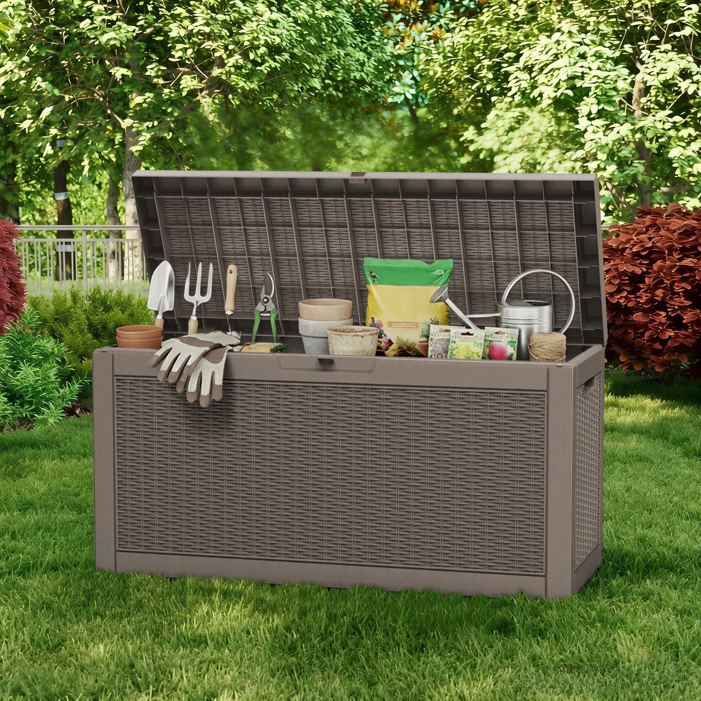 60 Gallon Waterproof Outdoor Storage Box, Resin Deck Box, Lockable Outside Storage Box Container for Patio Furniture