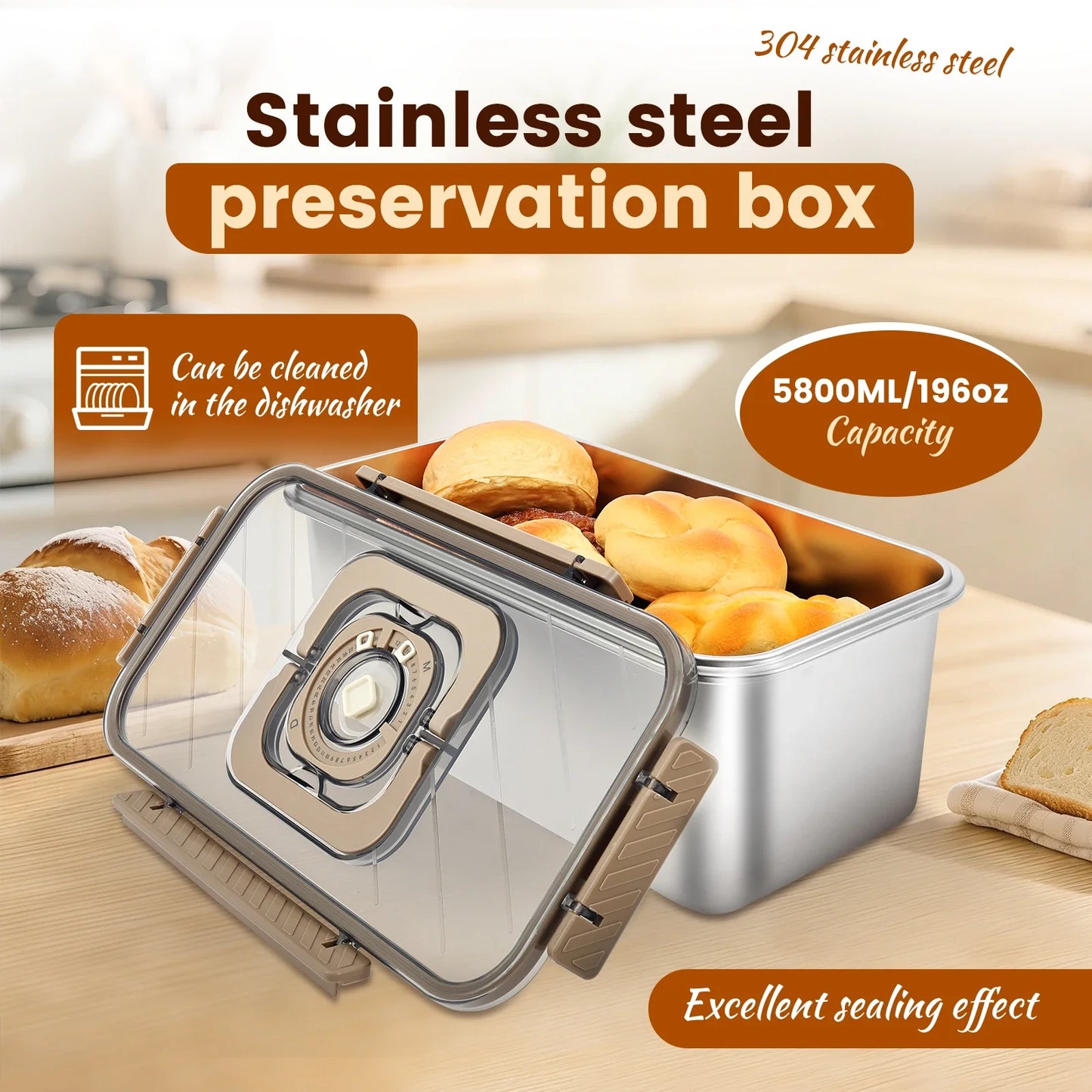Steel Bread Box with Handle