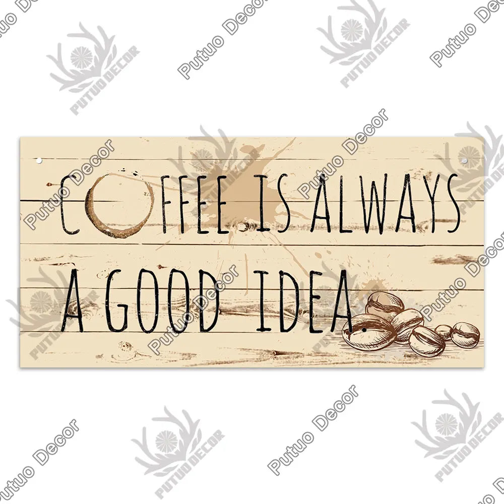 Decor Coffee Wooden Signs - Plaque Wood Plate Rustic Hanging for Cafe, Bar, or Kitchen