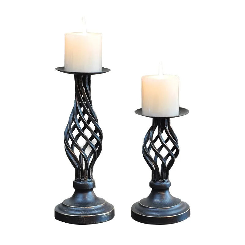 Retro Twisted‑Stem Candlestick – Matte Black Metal Holder for Modern Ambient Lighting