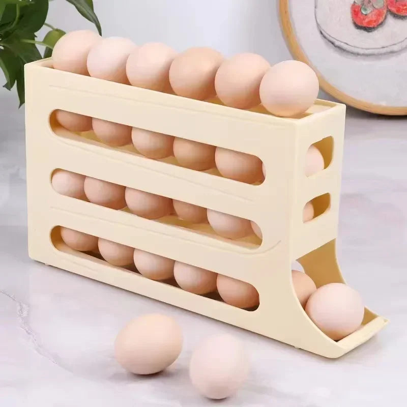 4 Tier Automatic Rolling Egg Dispenser Fridge Organizer