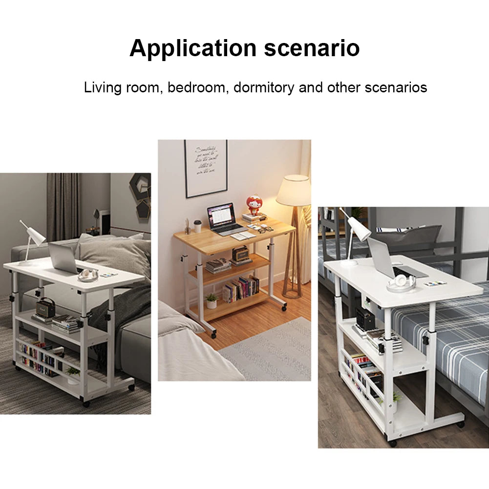 Height Adjustable Bedside Table, Home Desk with Wheels
