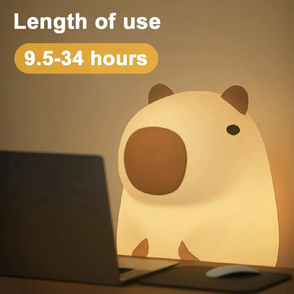 Rechargeable Capybara Night Light, Dimmable-Touch Lamp, Silicone