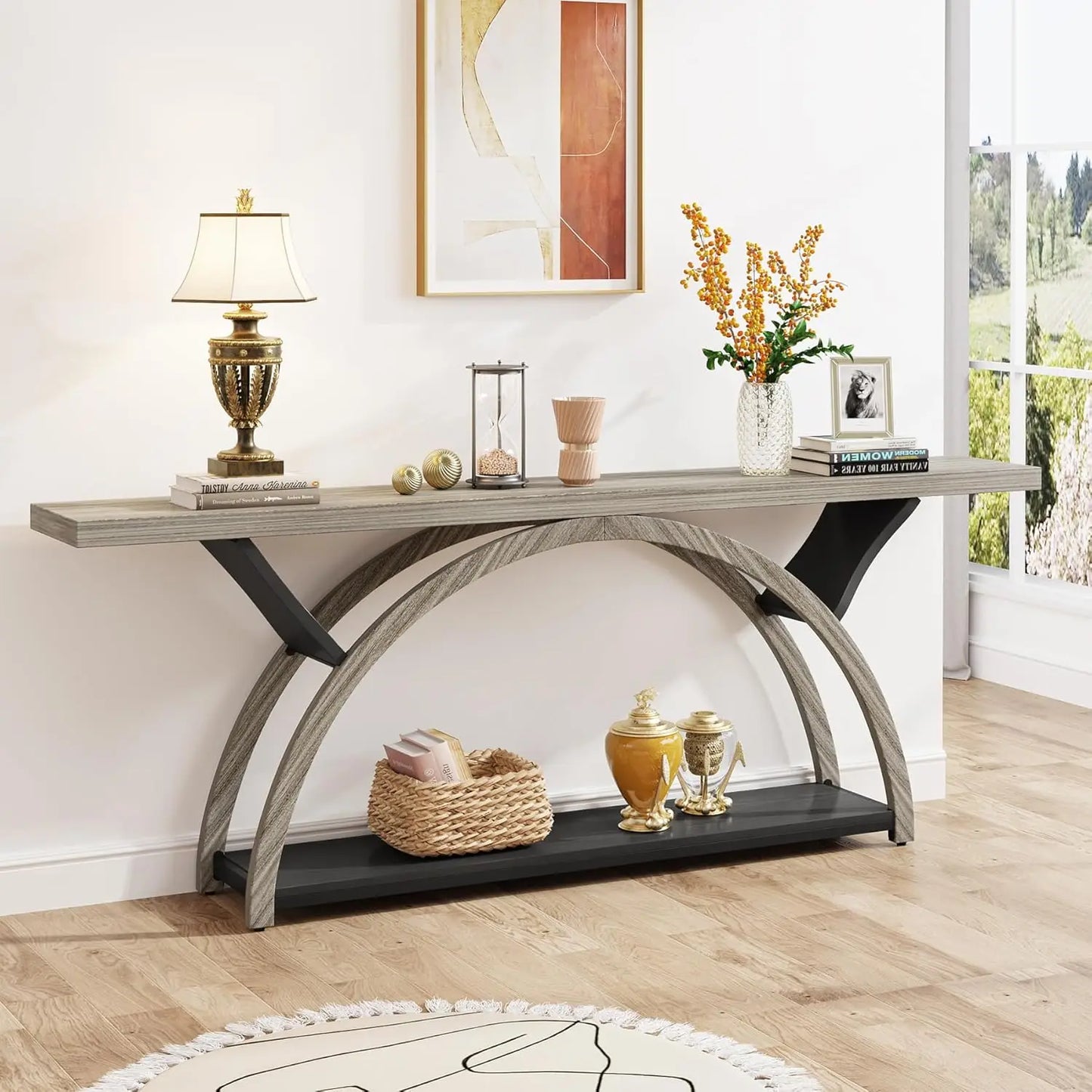 70" Console Table with Storage Shelf, Narrow Long Sofa Table Behind Couch Table