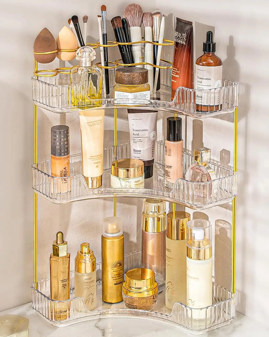 3-Tier Acrylic Corner Vanity Organizer – Luxury Makeup & Brush Station