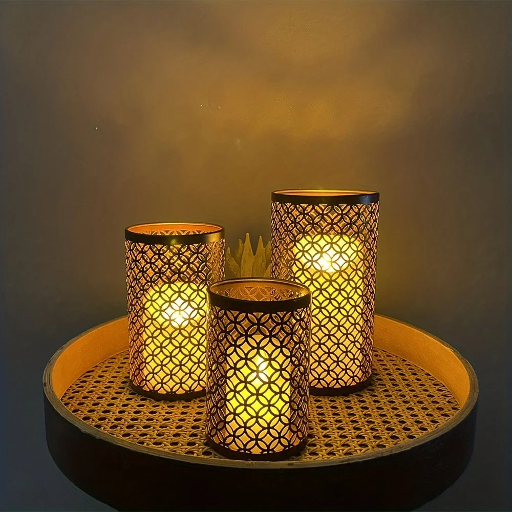 Nordic Iron Candle Holders – Hollowed‑Out Metal Art Decor for Elegant Ambient Lighting (Set of 3)