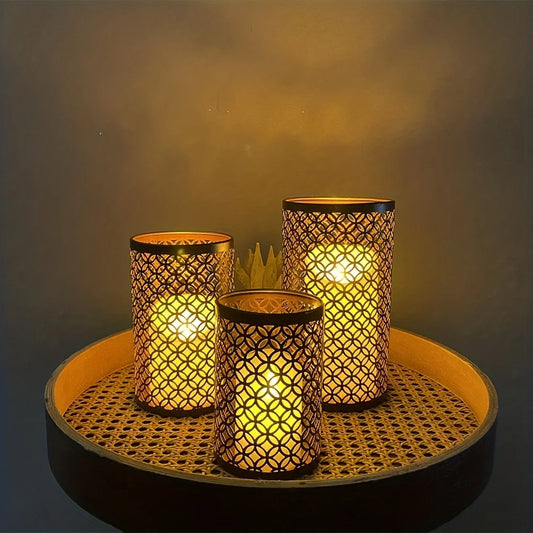 Nordic Iron Candle Holders – Hollowed‑Out Metal Art Decor for Elegant Ambient Lighting (Set of 3)