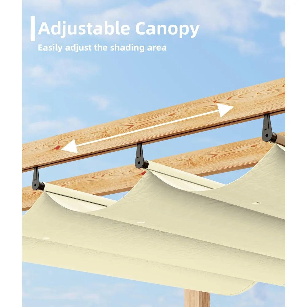 10'×10' Aluminum Pergola – Faux Wood Outdoor Pergola with Retractable Canopy