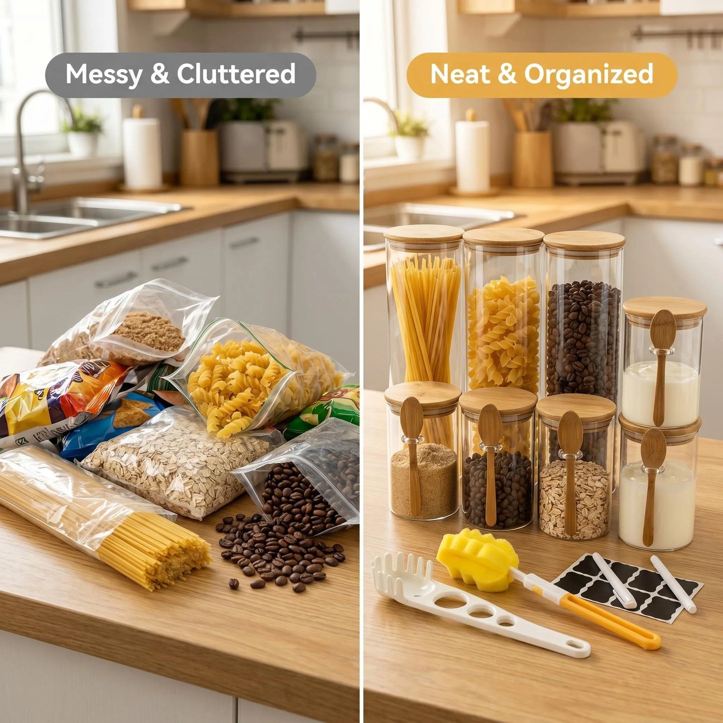 11-Piece Glass Food Storage Jar Set with Bamboo Lids & Spoons