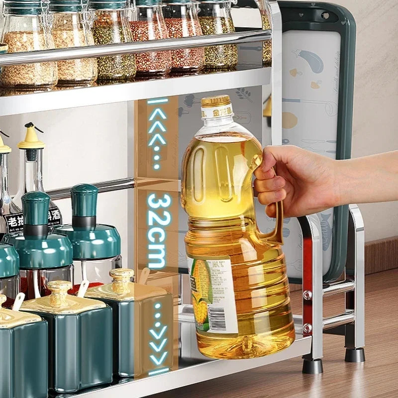 2/3 Kitchen Layer Stainless Steel Organizer Spice Rack - Seasoning Storage Frame - Knife Chopsticks Arrangement - Household Daily Use