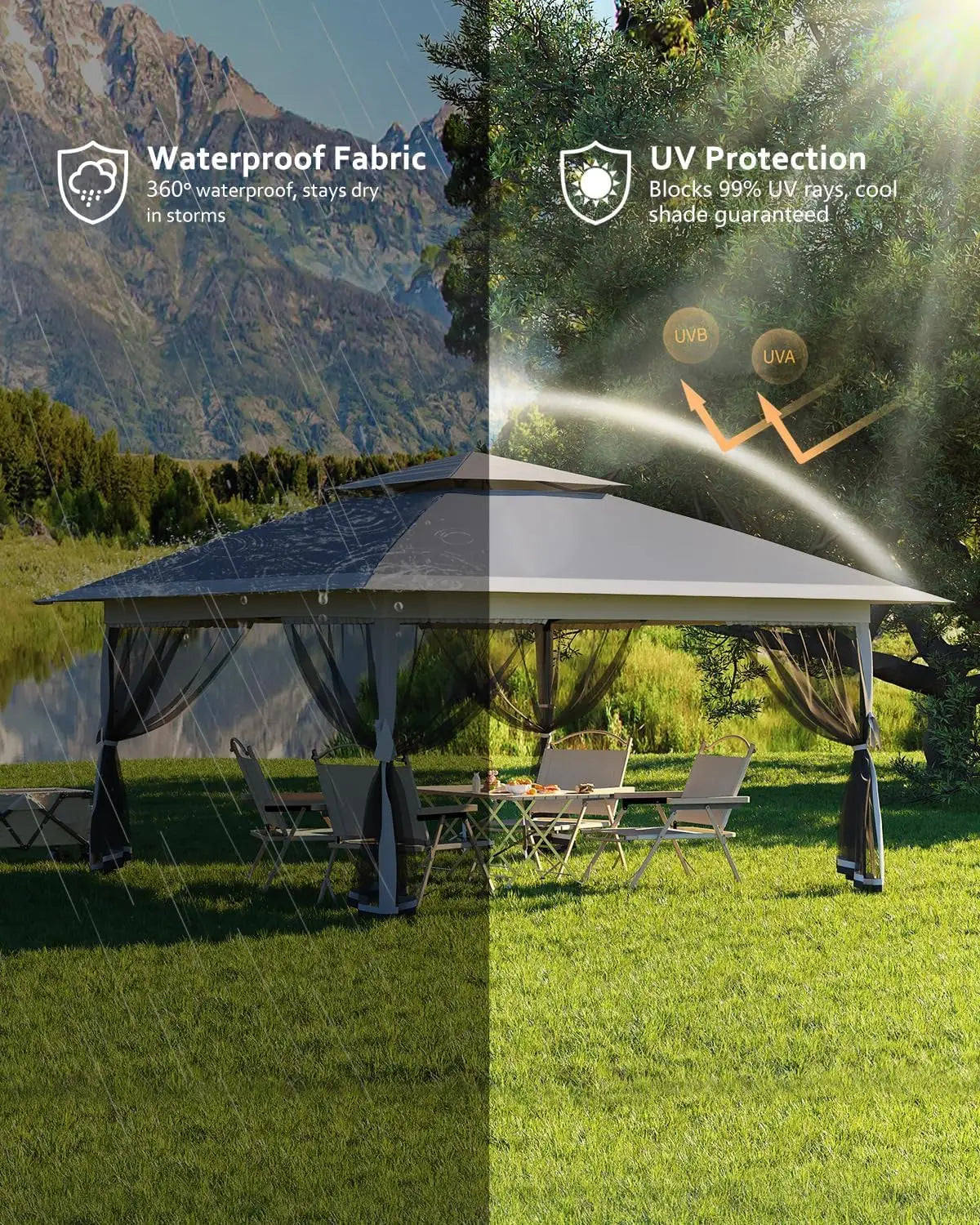 12x12FT Outdoor Canopy Tent, Height Adjustable Pop Up Gazebo With Mosquito Net & 4 SandBags For Backyard Party Camping
