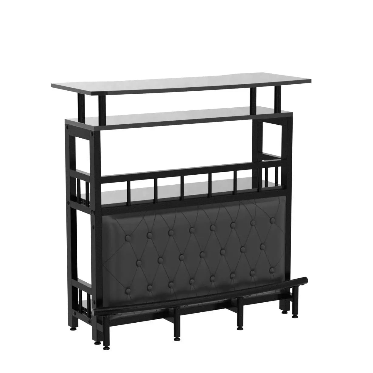 44" Black Bar Table with Storage – Tall Pub Table with Upholstered Footrest